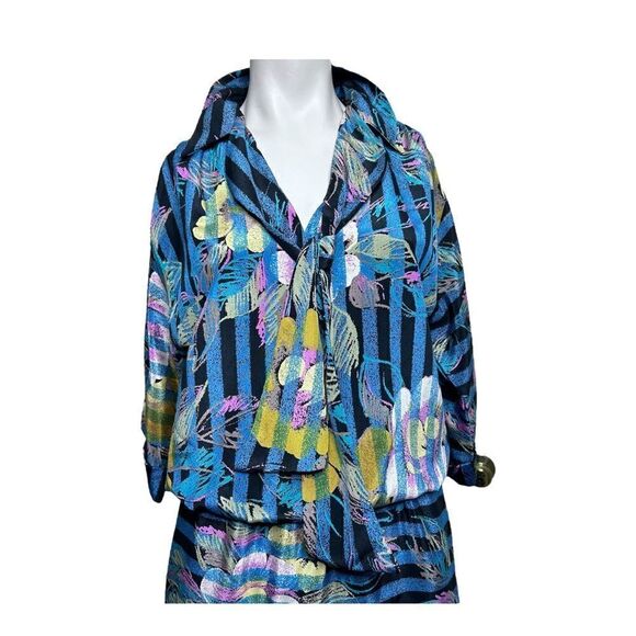 VINTAGE Janet MIDI Dress Cinched Empire Waist Silky Lightweight Sleeves - Picture 4 of 7